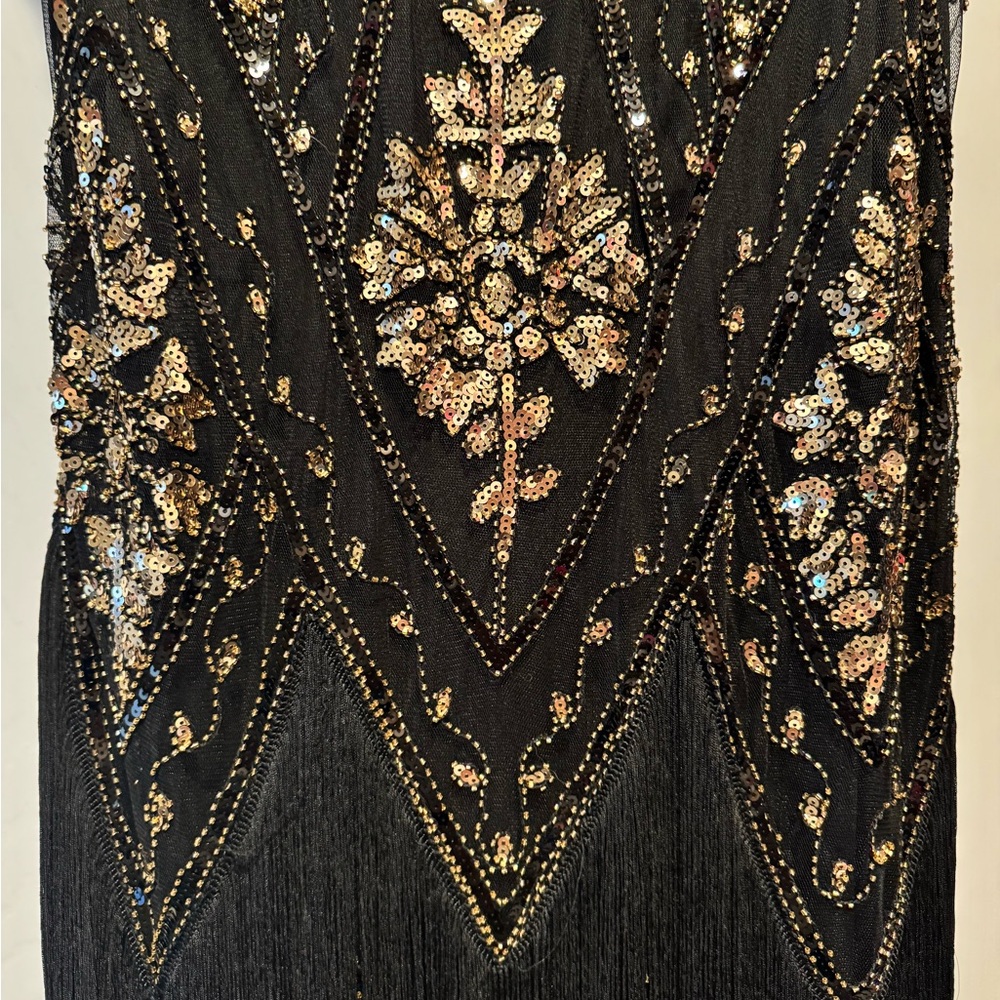 Halloween Flapper Black and Gold Sequin Embellished Dress - Picture 3 of 7